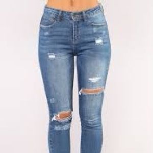 Fashion Nova Distressed Skinny Jeans- Medium Blue